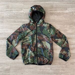 Miss London Camouflage Zip-up Windbreaker with Hood, Size Small